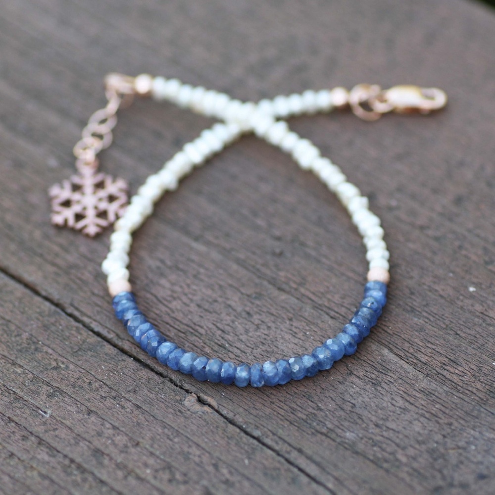Natural Burma Sapphire, Pearl Bracelet 14K Rose Gold Filled - Adjustable Length